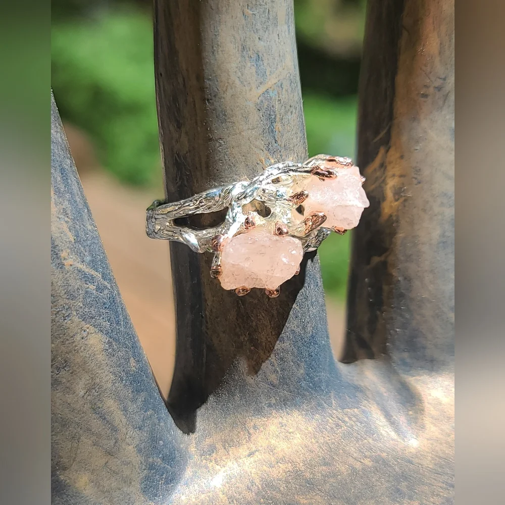 Morganite raw nugget gemstone sterling ring sz8 - Picture 1 of 6